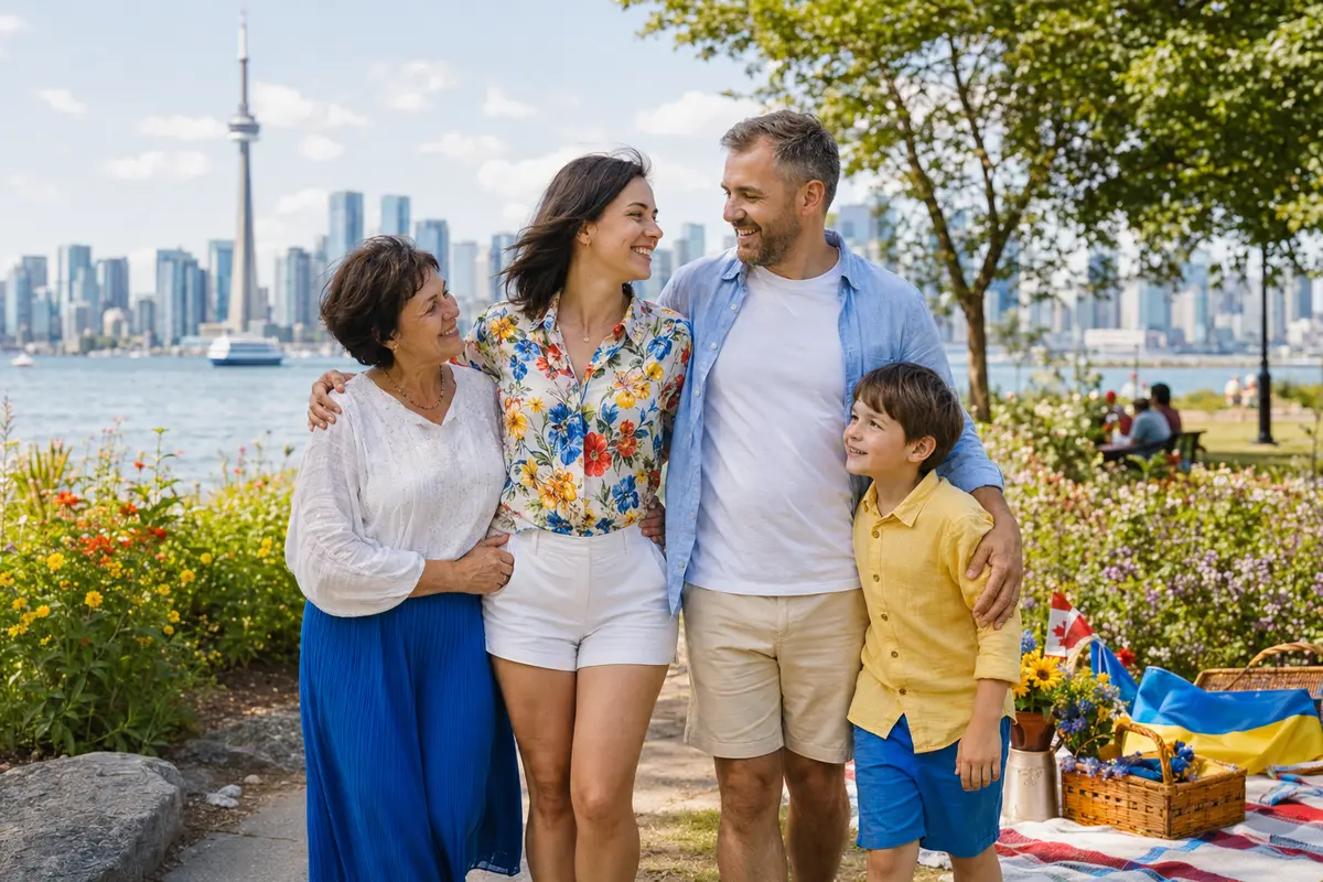 Multigenerational family reunited near the Toronto waterfront