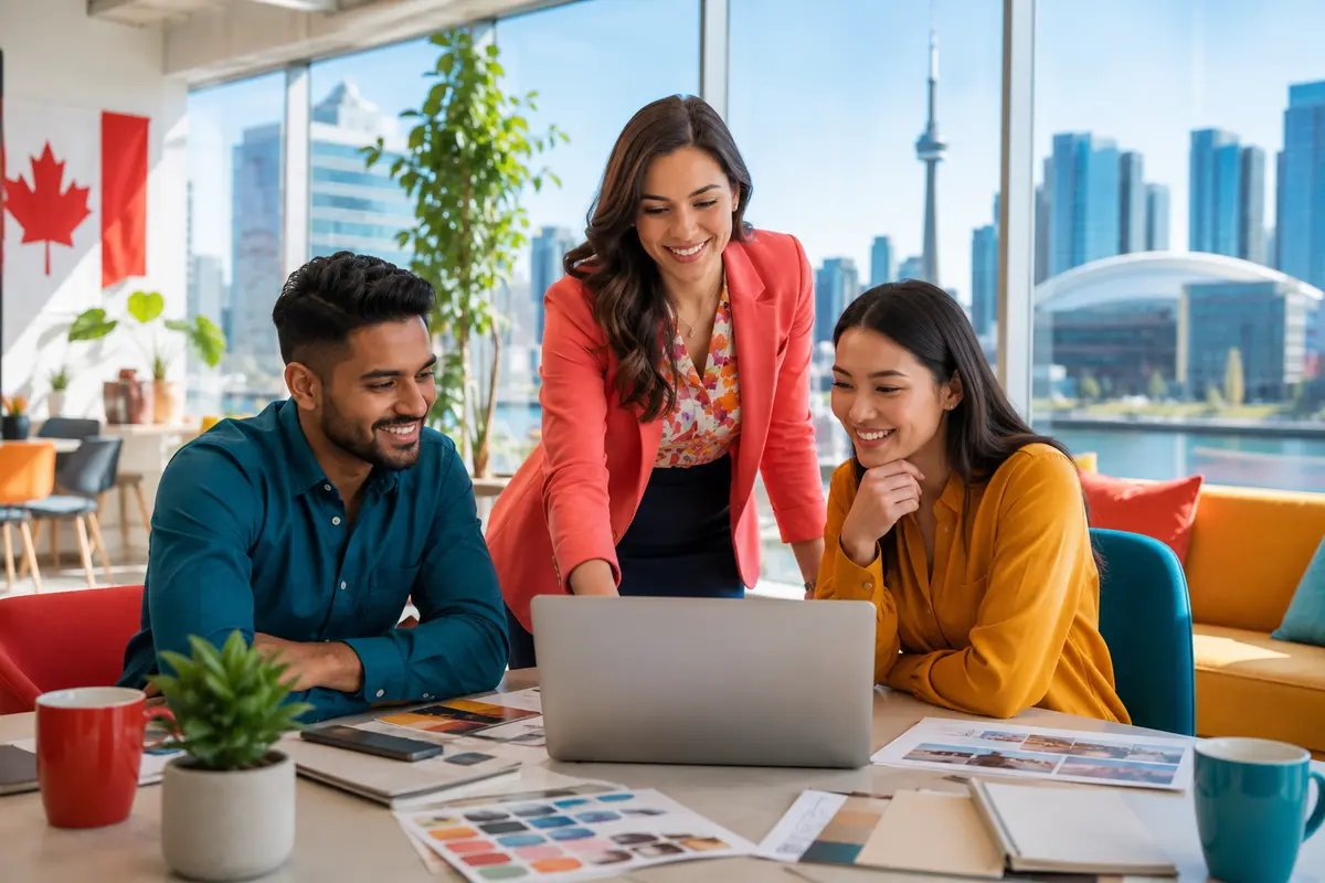 International professionals collaborating in a modern Canadian workplace